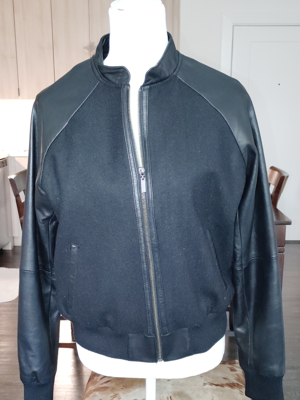 Victoria's Secret Black Bomber Jacket with Leather Sleeves